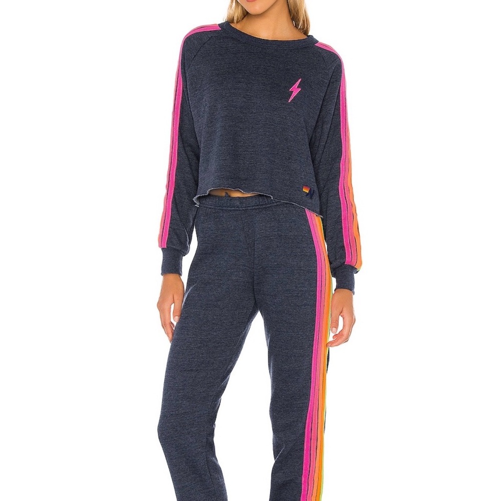 Aviator Nation Navy Joggers with Pink & Orange Side Stripes